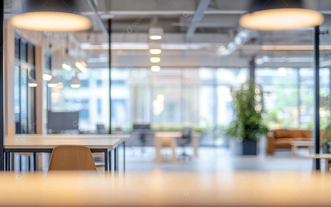 Fundo desfocado de foto do design de interiores de escritório moderno