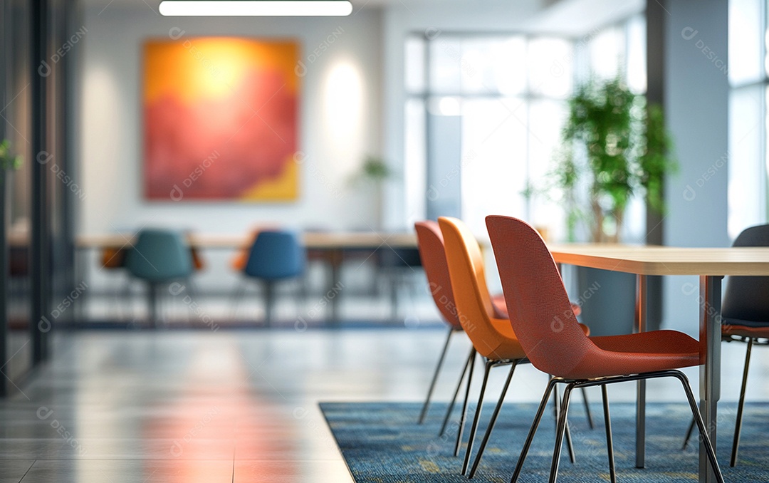 Fundo desfocado de foto do design de interiores de escritório moderno