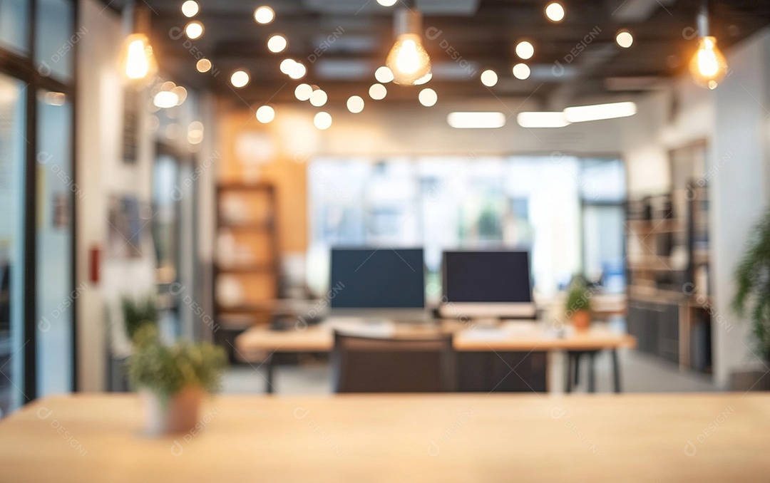 Fundo desfocado de foto do design de interiores de escritório moderno