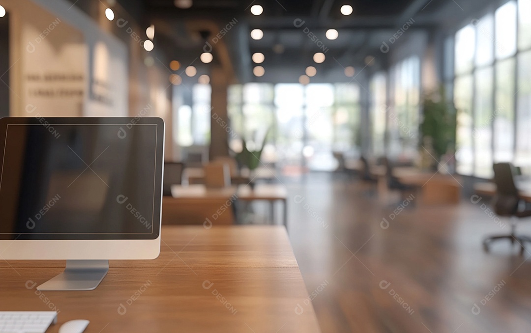 Fundo desfocado de foto do design de interiores de escritório moderno