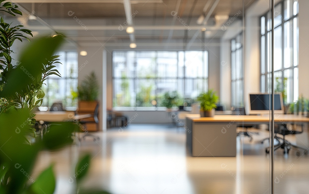 Fundo desfocado de foto do design de interiores de escritório moderno