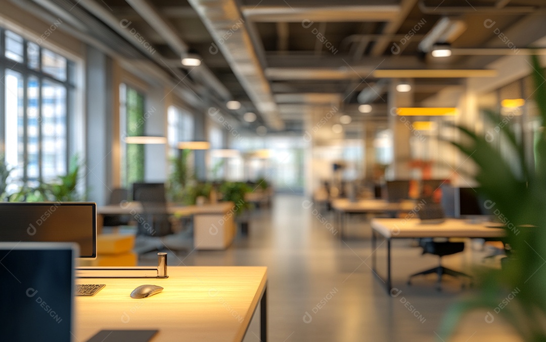 Fundo desfocado de foto do design de interiores de escritório moderno