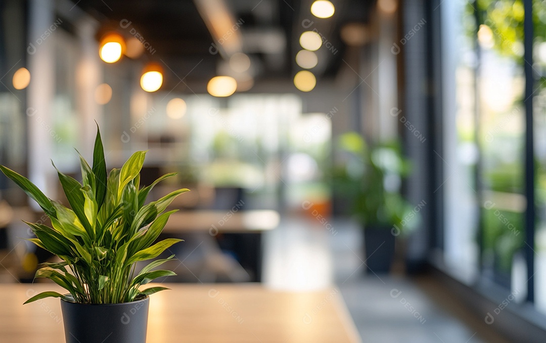 Fundo desfocado de foto do design de interiores de escritório moderno