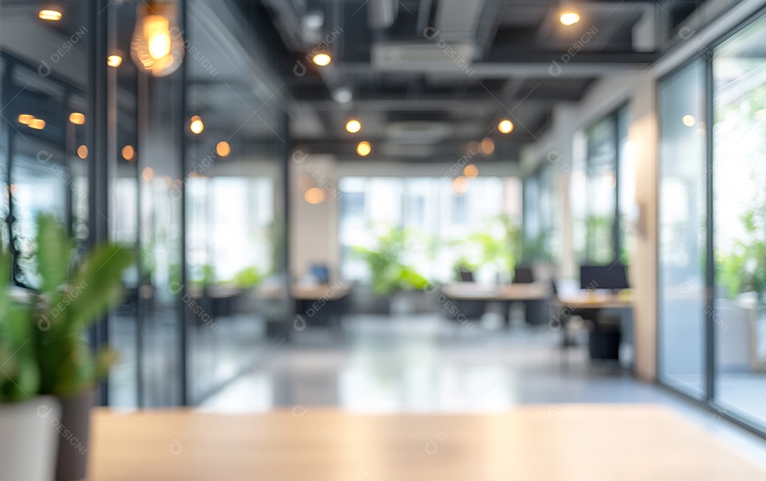 Fundo desfocado de foto do design de interiores de escritório moderno
