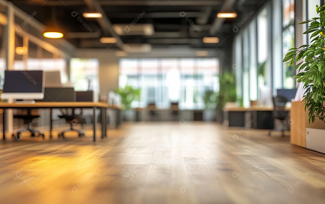 Fundo desfocado de foto do design de interiores de escritório moderno