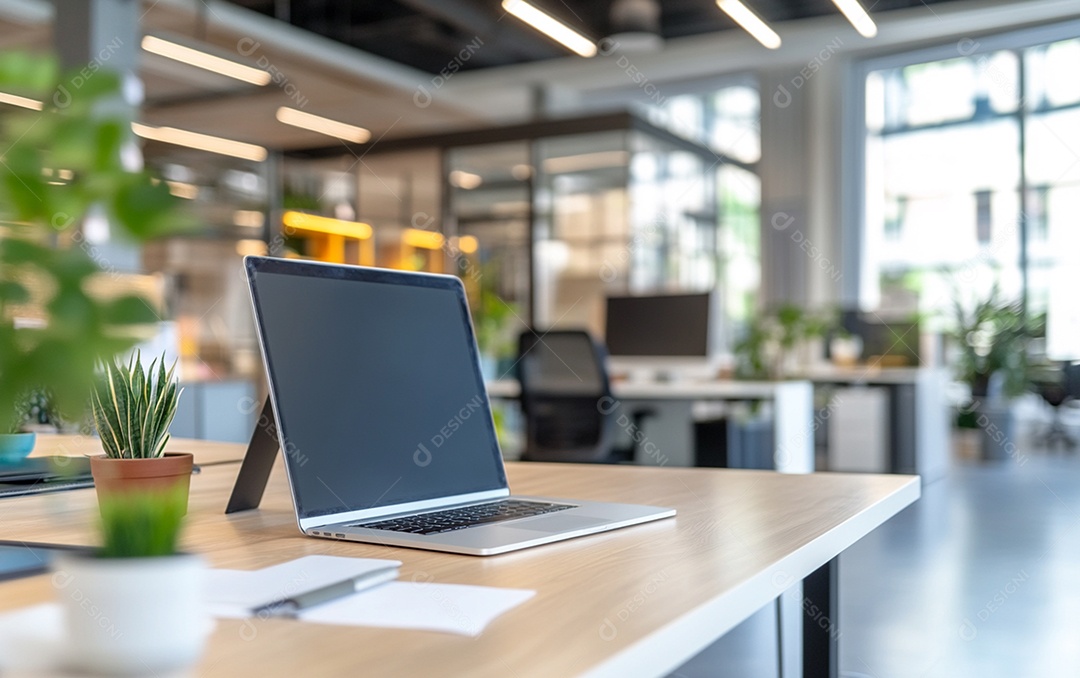 Fundo desfocado de foto do design de interiores de escritório moderno