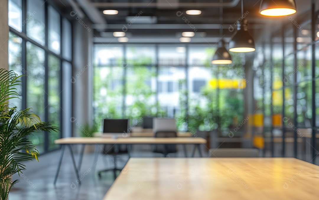 Fundo desfocado de foto do design de interiores de escritório moderno