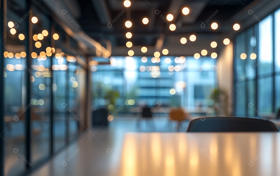 Fundo desfocado de foto do design de interiores de escritório moderno