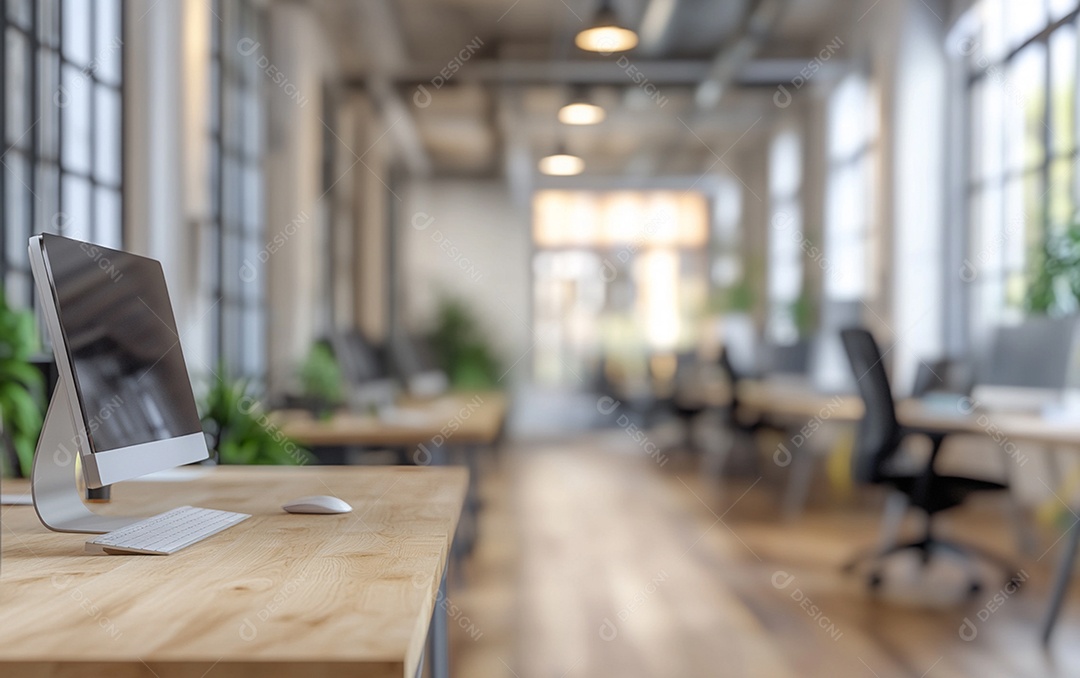 Fundo desfocado de foto do design de interiores de escritório moderno