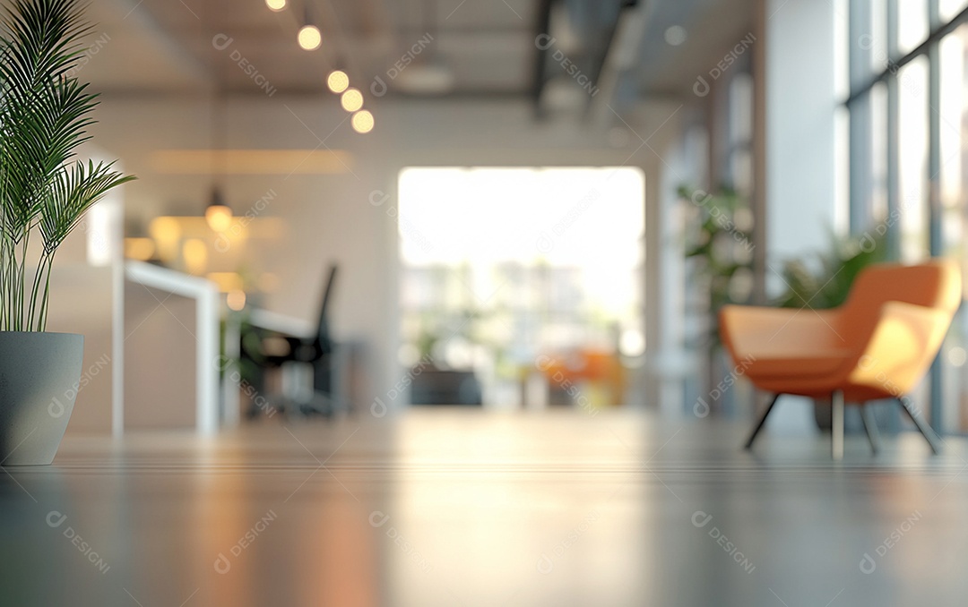 Fundo desfocado de foto do design de interiores de escritório moderno