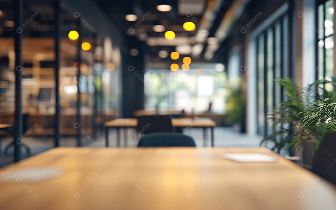 Fundo desfocado de foto do design de interiores de escritório moderno