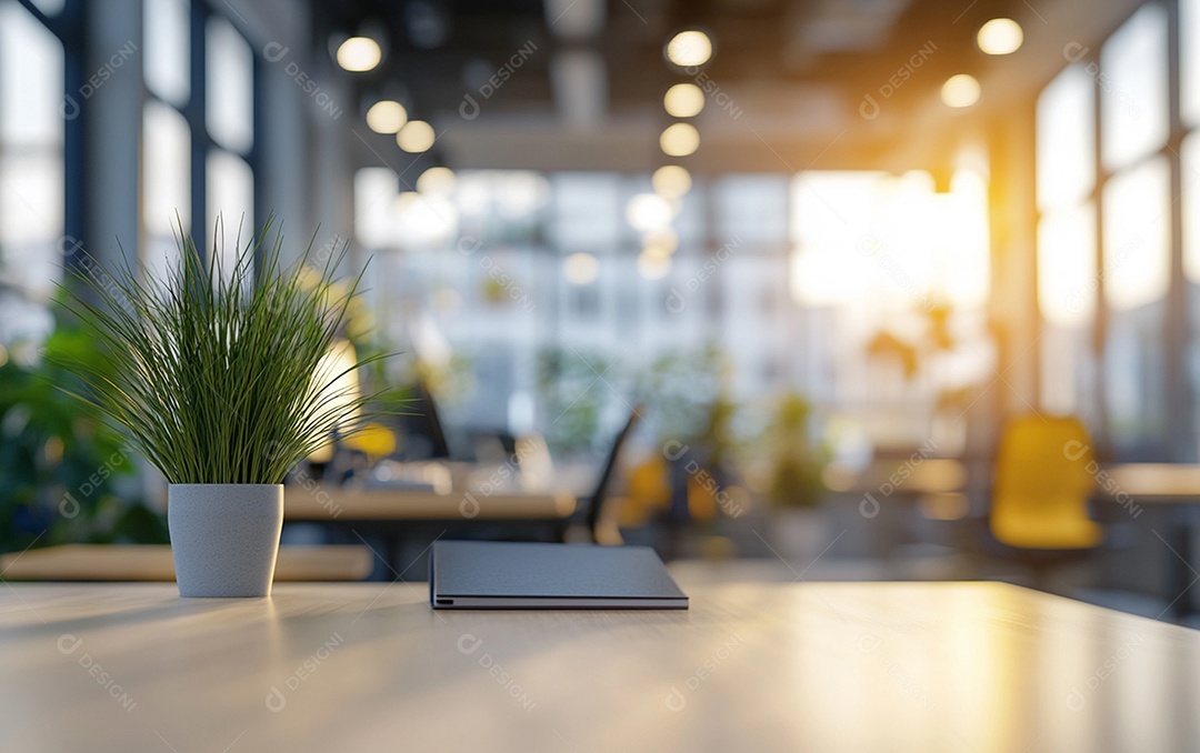 Fundo desfocado de foto do design de interiores de escritório moderno