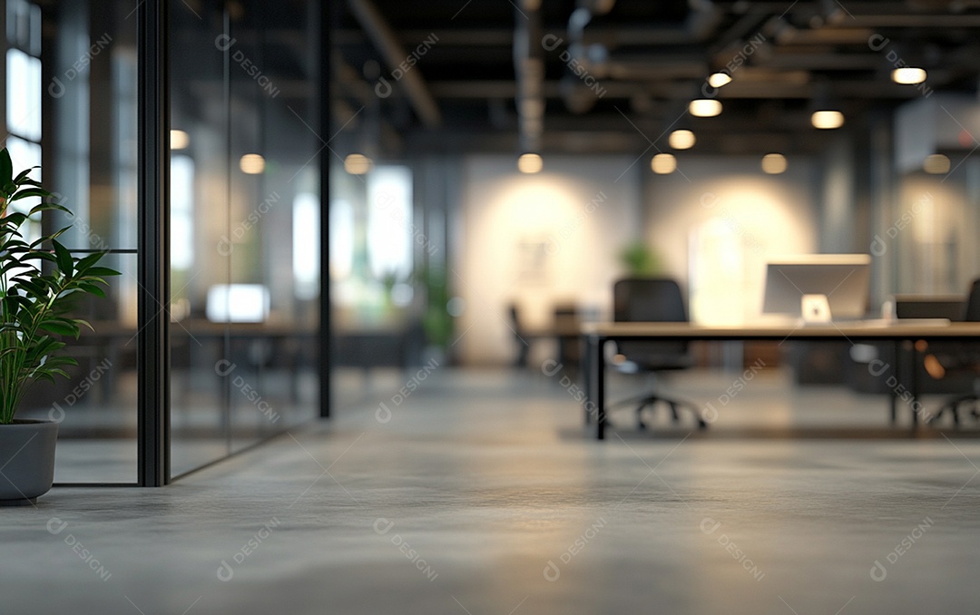 Fundo desfocado de foto do design de interiores de escritório moderno