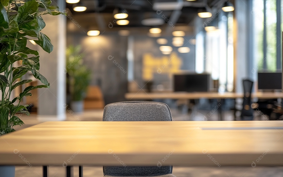 Fundo desfocado de foto do design de interiores de escritório moderno