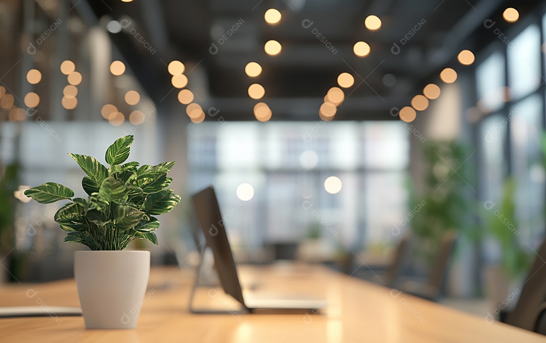 Fundo desfocado de foto do design de interiores de escritório moderno