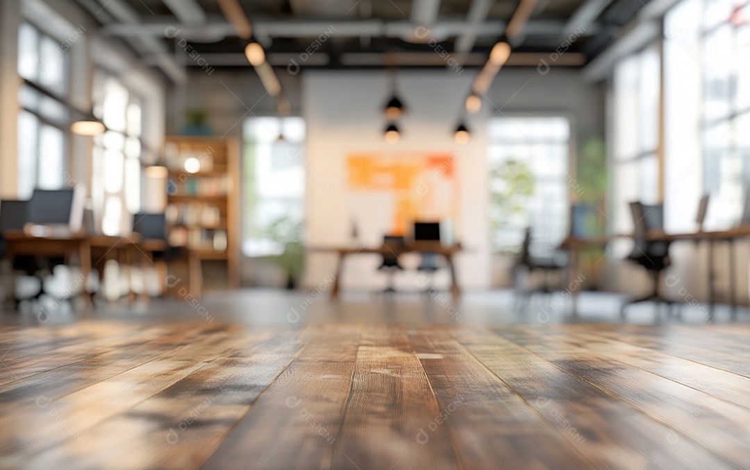 Fundo desfocado de foto do design de interiores de escritório moderno