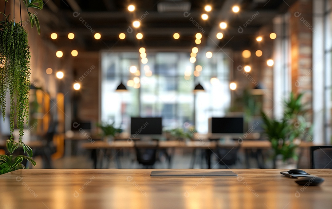 Fundo desfocado de foto do design de interiores de escritório moderno