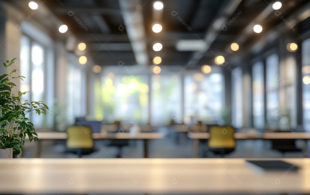 Fundo desfocado de foto do design de interiores de escritório moderno
