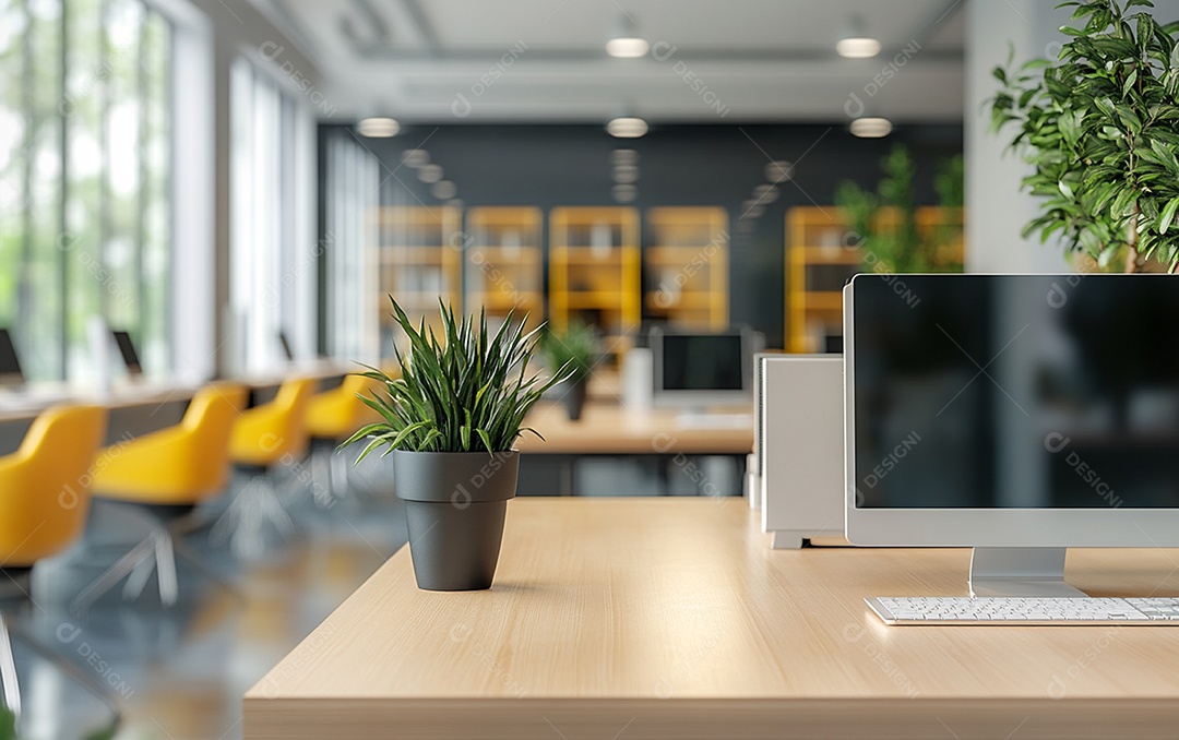 Fundo desfocado de foto do design de interiores de escritório moderno