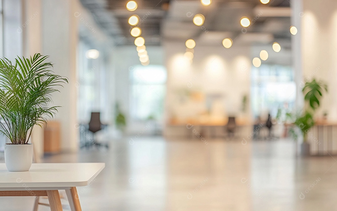 Fundo desfocado de foto do design de interiores de escritório moderno