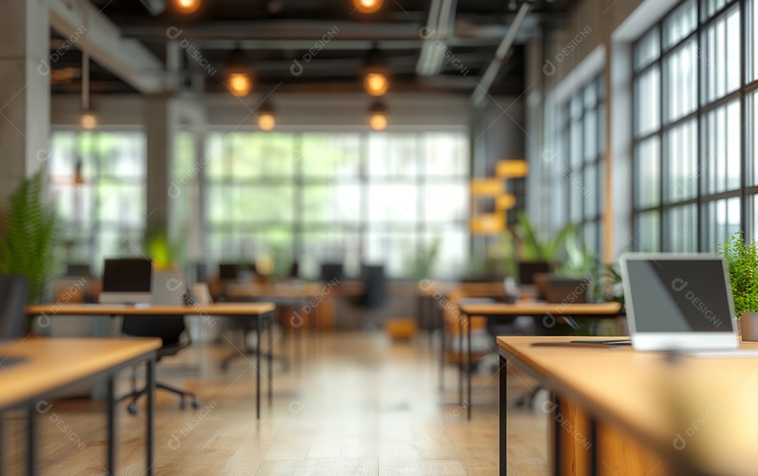 Fundo desfocado de foto do design de interiores de escritório moderno