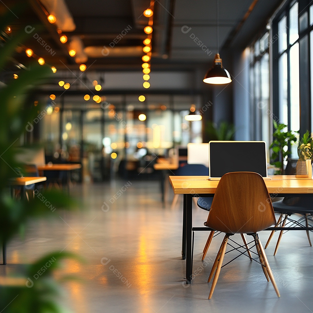 Fundo desfocado de foto do design de interiores de escritório moderno