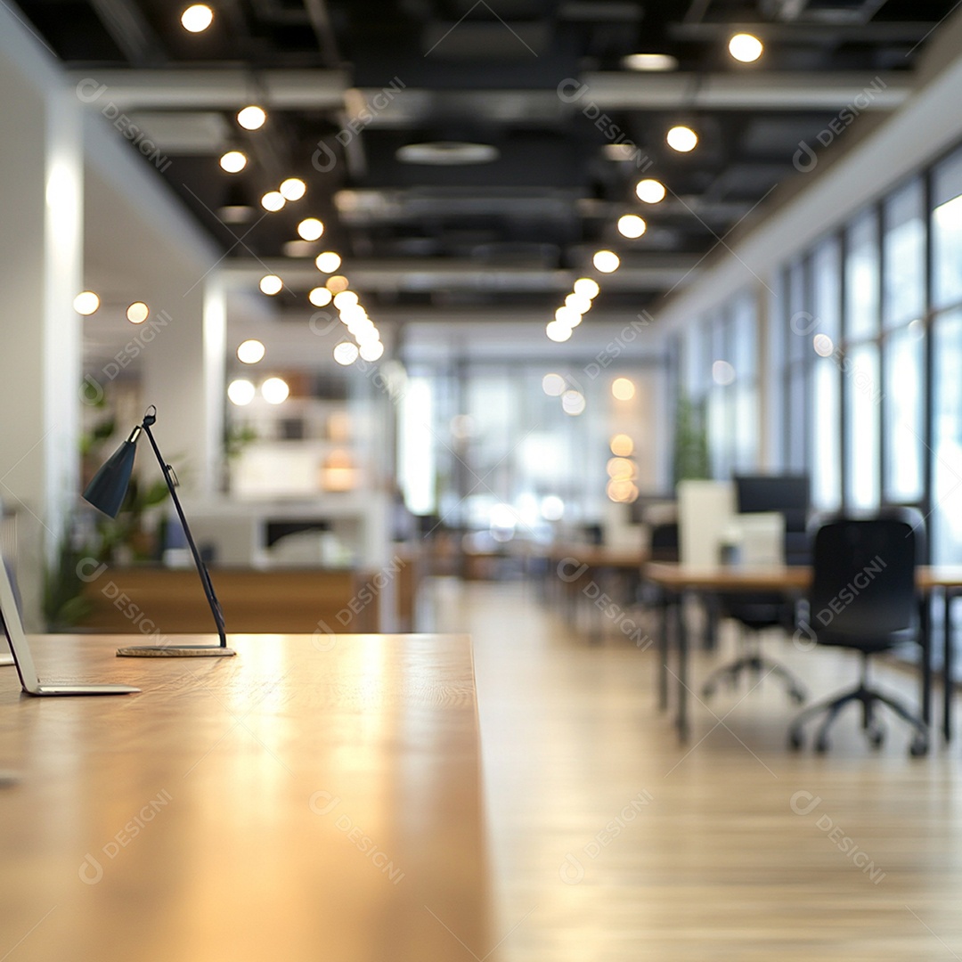 Fundo desfocado de foto do design de interiores de escritório moderno