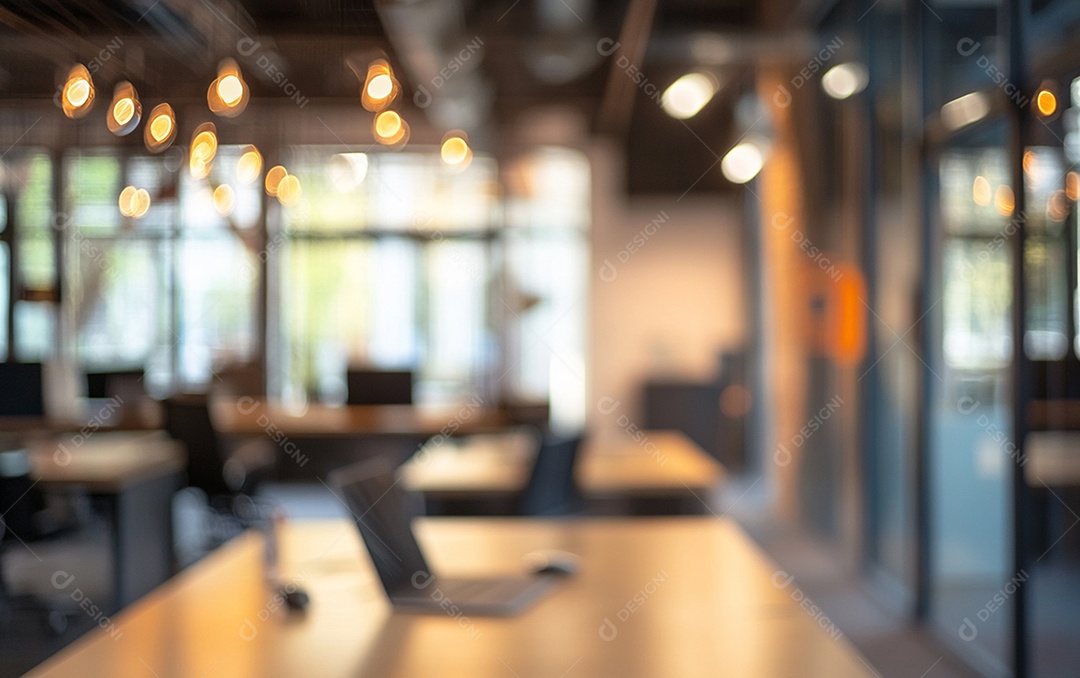 Fundo desfocado de foto do design de interiores de escritório moderno