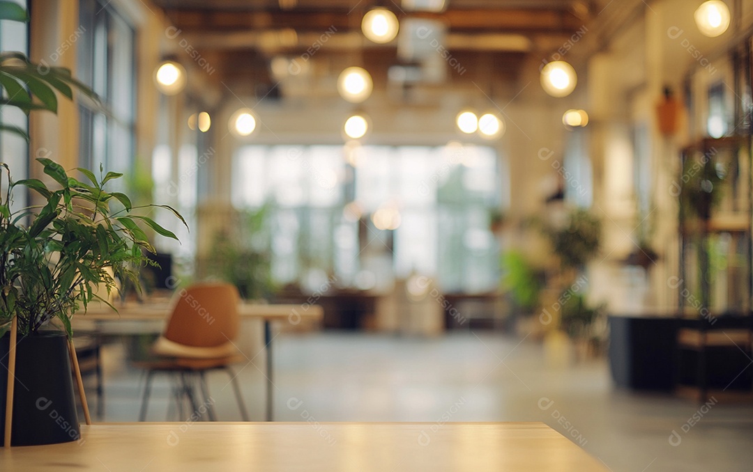 Fundo desfocado de foto do design de interiores de escritório moderno