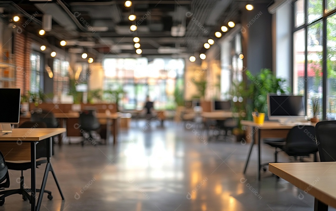 Fundo desfocado de foto do design de interiores de escritório moderno