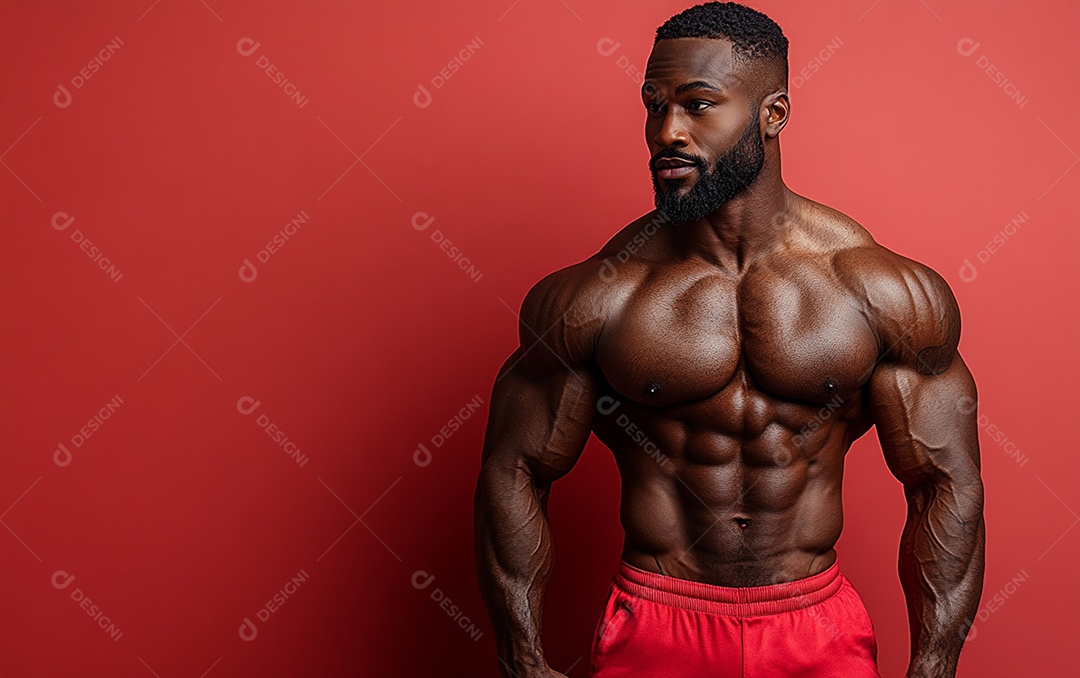 Homem fisiculturista em fundo de cor sólida. conceito de ginásio ou saúde
