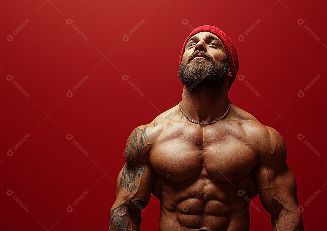 Homem fisiculturista em fundo de cor sólida. conceito de ginásio ou saúde