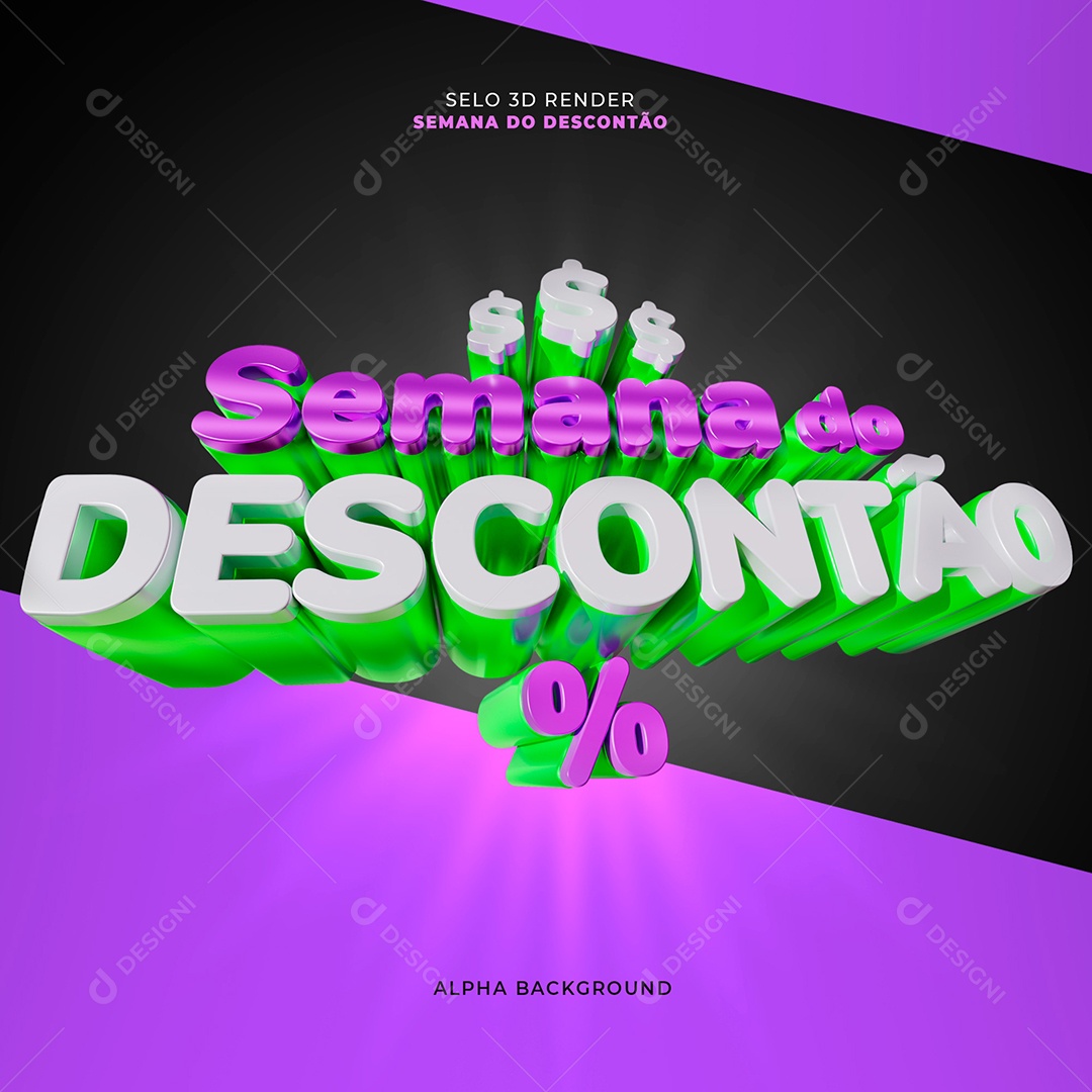 Semana do Descontão Selo 3D Roxo Verde e Branco para Composição PSD