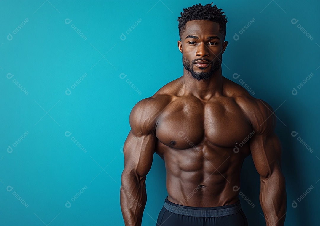 Homem fisiculturista em fundo de cor sólida. conceito de ginásio ou saúde