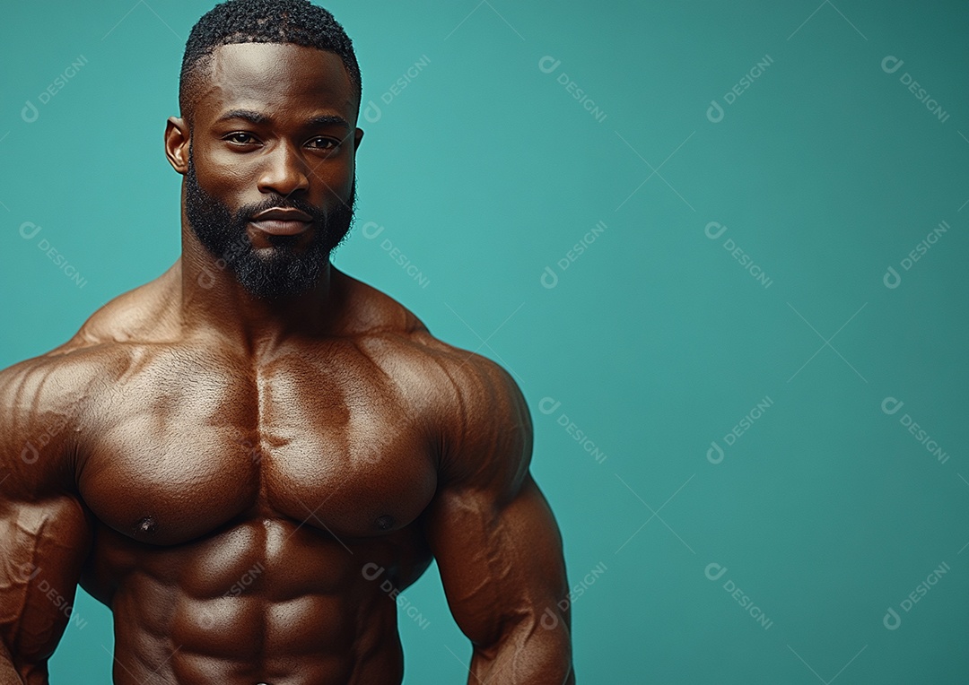 Homem fisiculturista em fundo de cor sólida. conceito de ginásio ou saúde