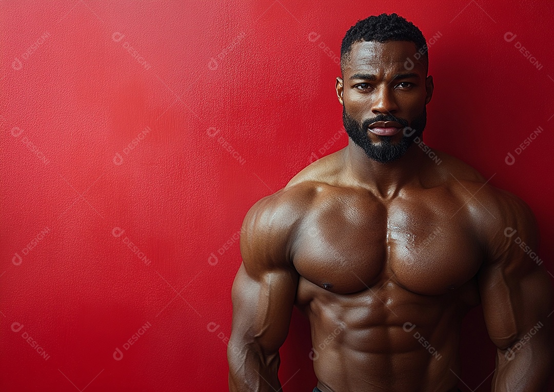 Homem fisiculturista em fundo de cor sólida. conceito de ginásio ou saúde