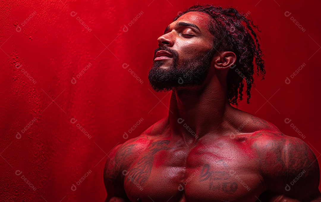 Homem fisiculturista em fundo de cor sólida. conceito de ginásio ou saúde