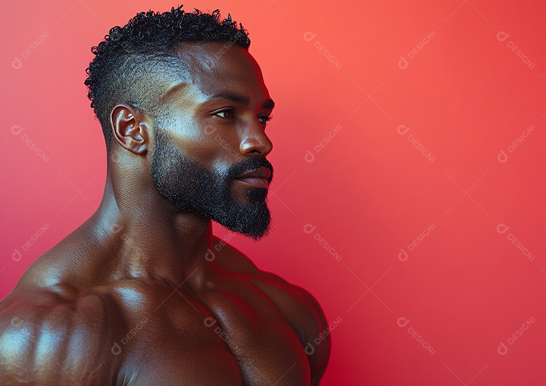 Homem fisiculturista em fundo de cor sólida. conceito de ginásio ou saúde