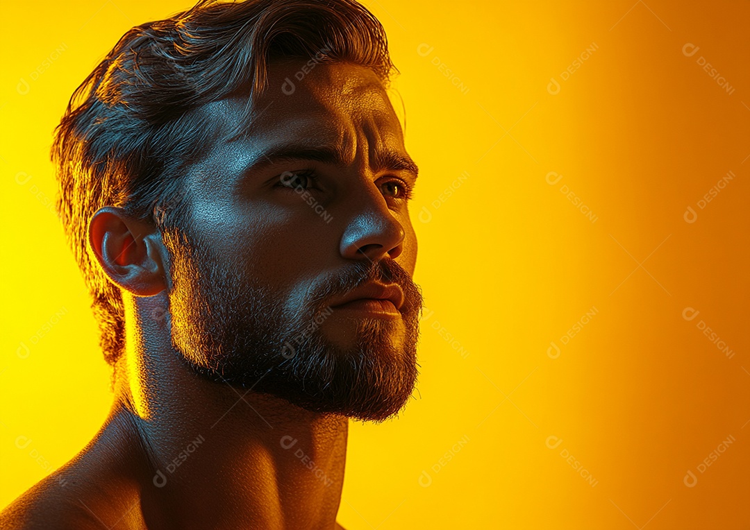 Homem fisiculturista em fundo de cor sólida. conceito de ginásio ou saúde