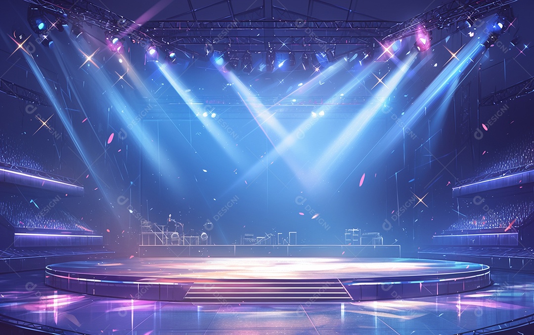 Cenário de palco de concerto com holofotes