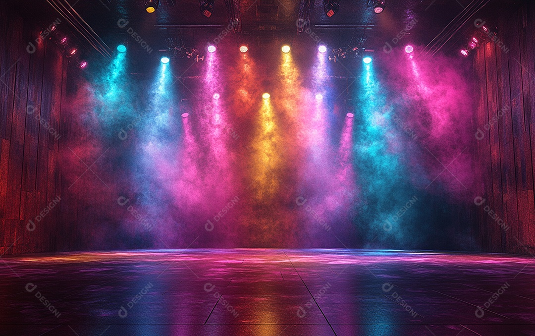 Cenário de palco de concerto com holofotes