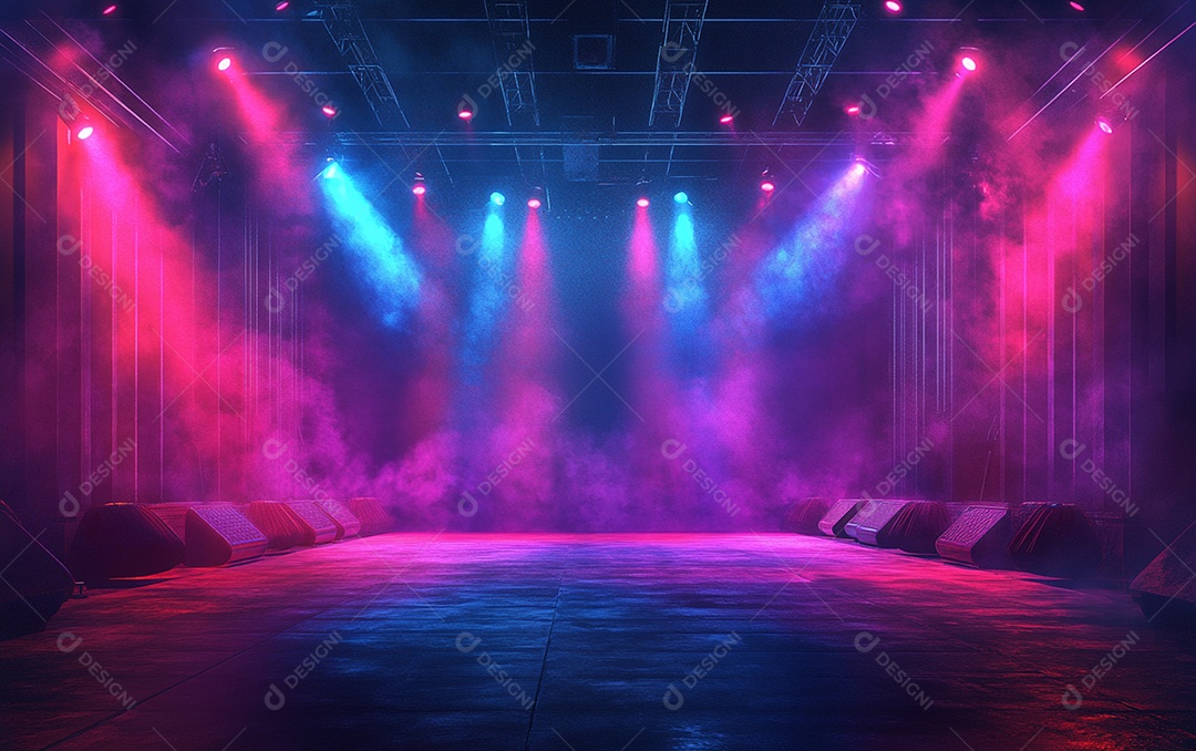 Cenário de palco de concerto com holofotes