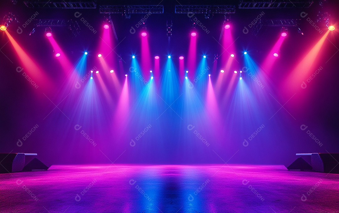 Cenário de palco de concerto com holofotes