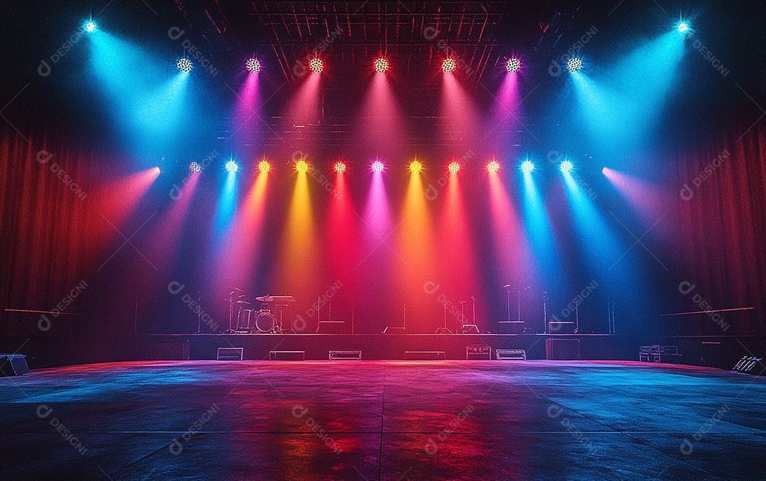 Cenário de palco de concerto com holofotes