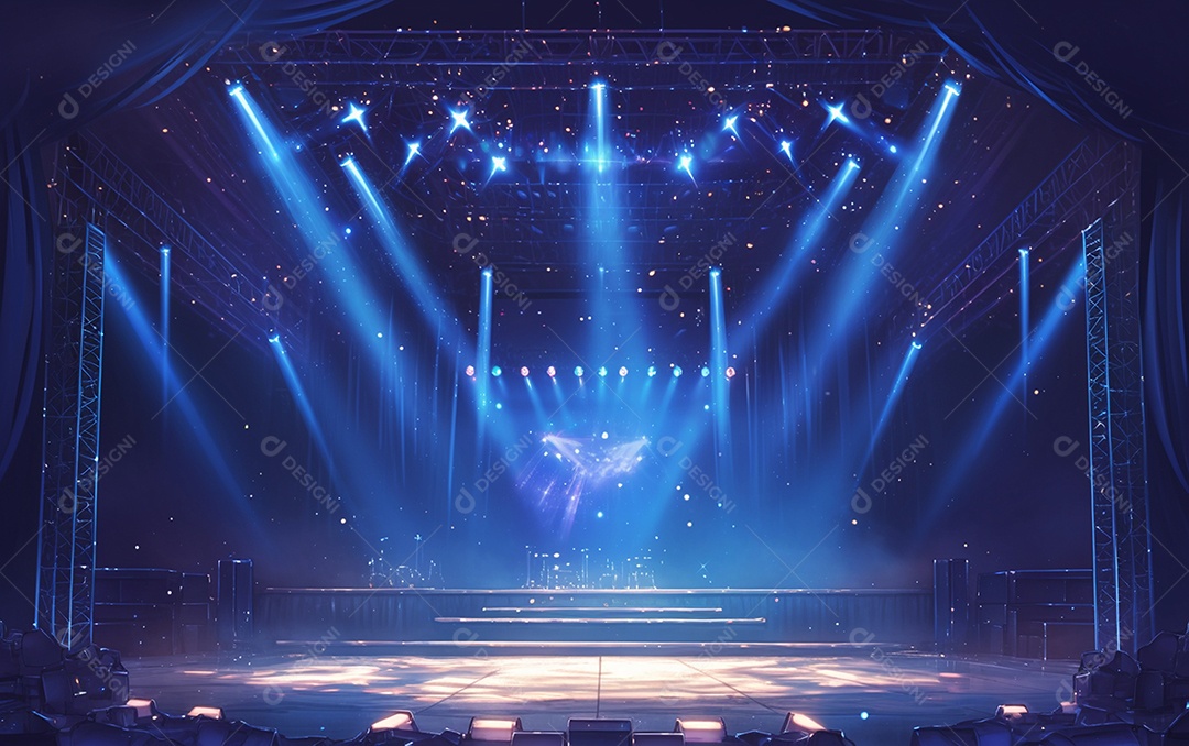Cenário de palco de concerto com holofotes
