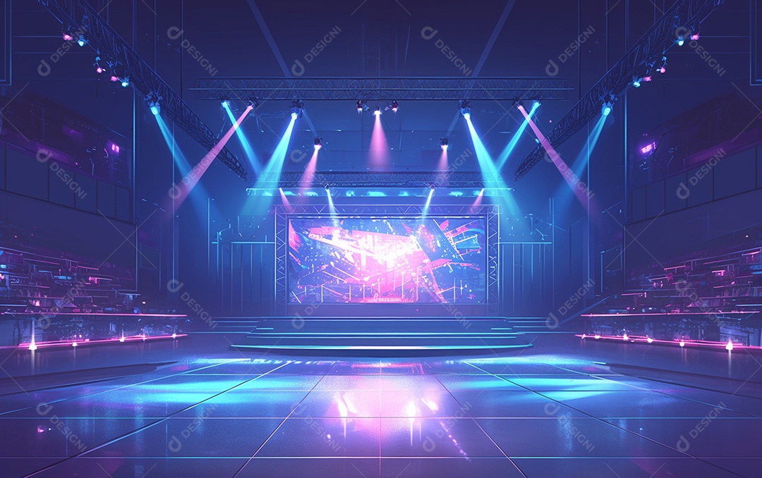 Cenário de palco de concerto com holofotes