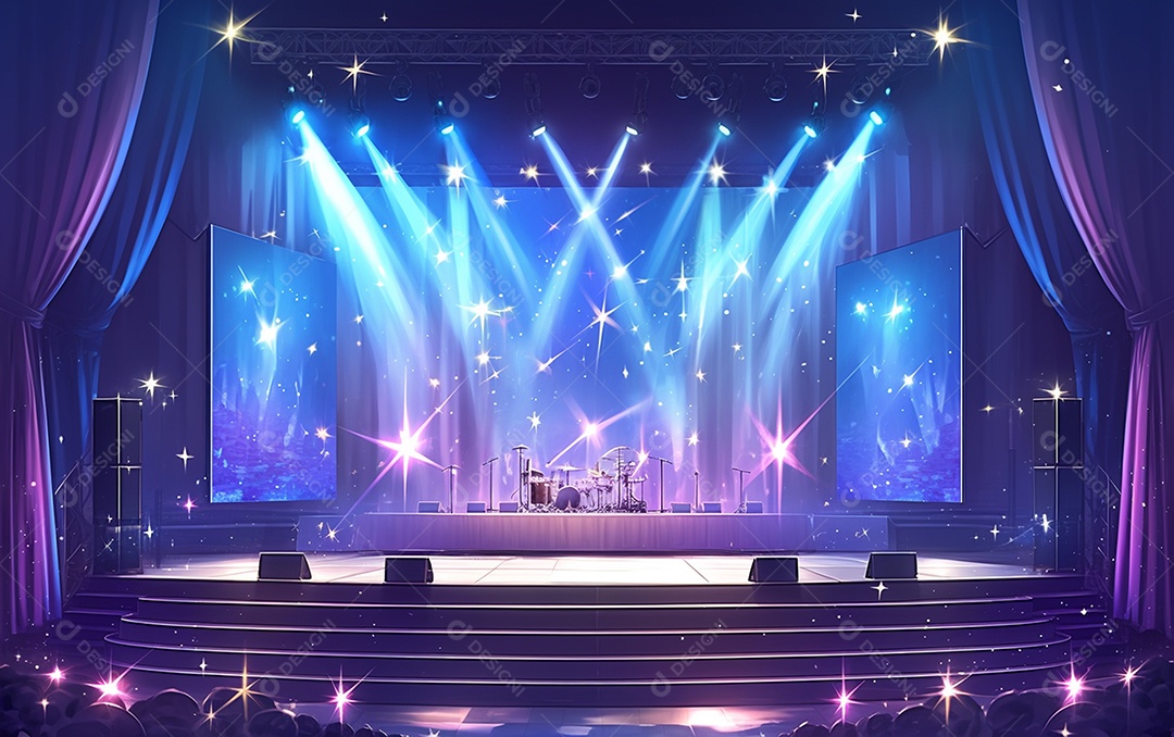 Cenário de palco de concerto com holofotes