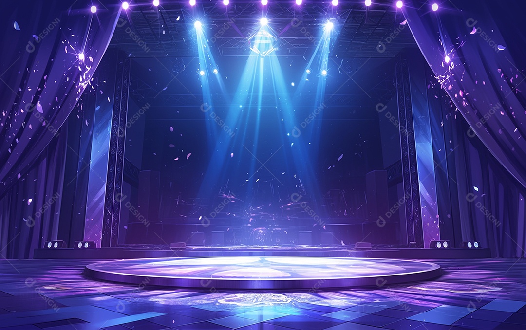 Cenário de palco de concerto com holofotes