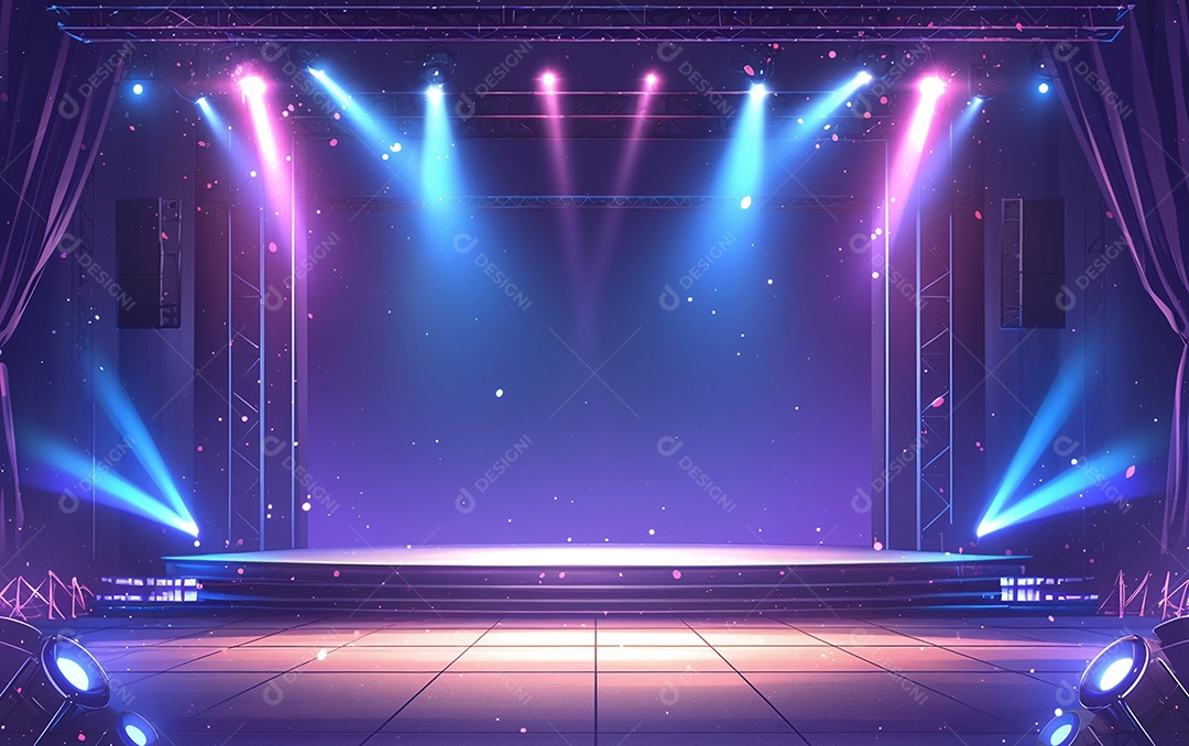 Cenário de palco de concerto com holofotes