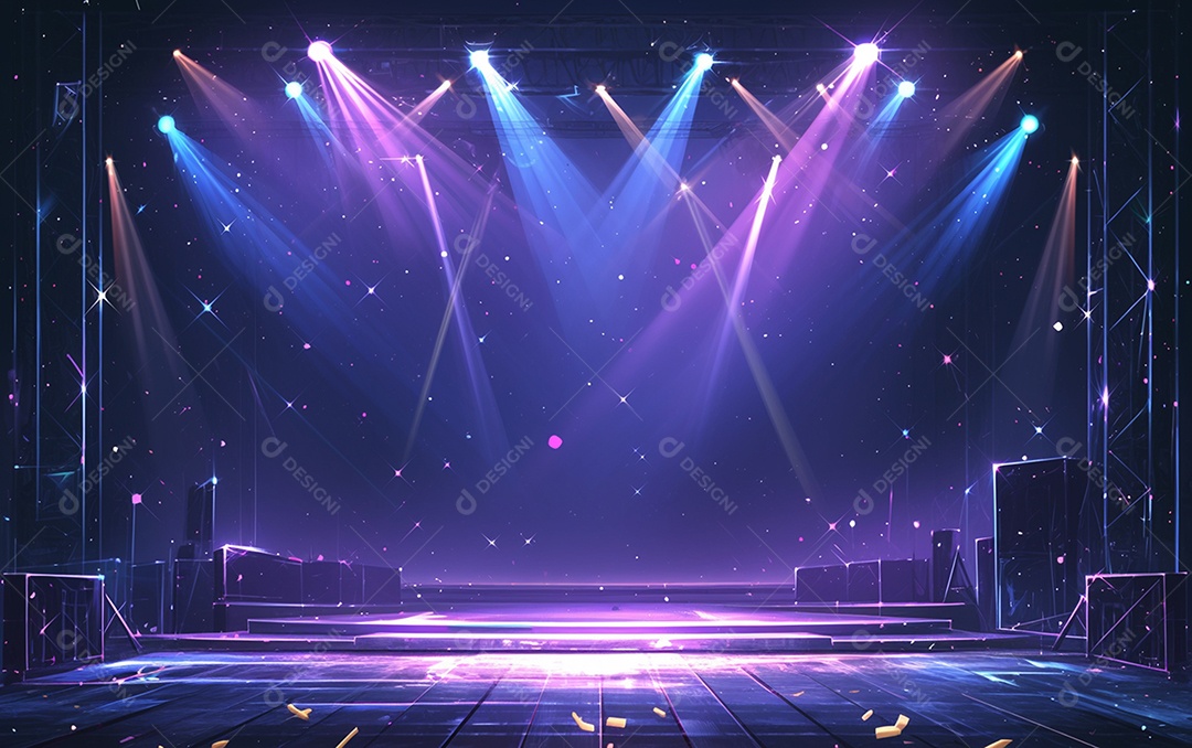 Cenário de palco de concerto com holofotes